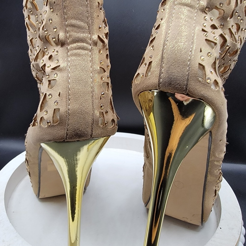 Two Lips Gold Metallic Laser Cut Stiletto Heels Size 9 Y2K Club Party Dancer - Picture 10 of 12